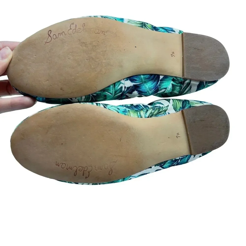 Sam Edelman Felicia Ballet Flats 7.5 Palm Leaf Tropical Print Resort Vacation